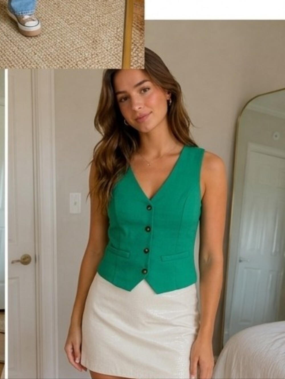 Green Twill Buttoned Vest Size M